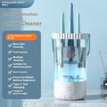 White plastic electric makeup brush cleaner with rechargeable battery and USB cable
