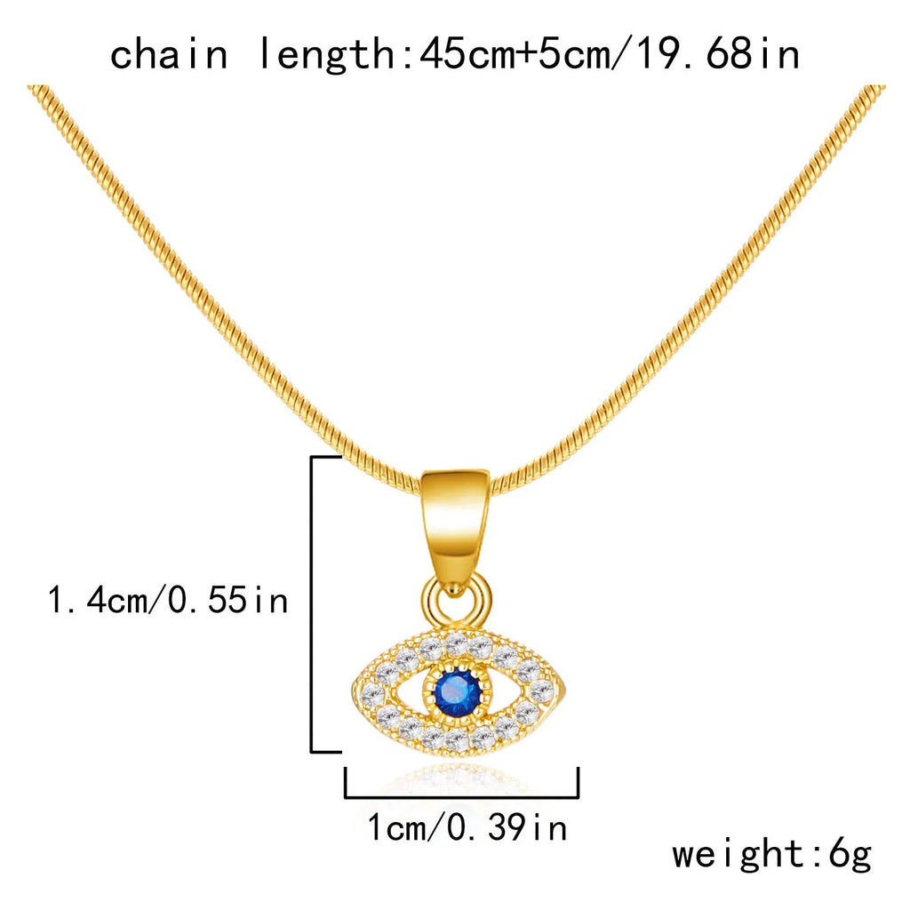 Blue eyes diamond devil's eye copper pendant necklace with electroplated finish on adjustable cross chain