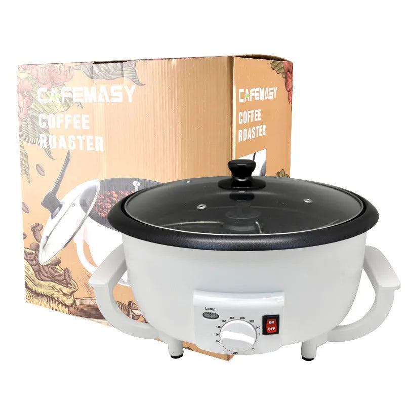 White coffee bean roasting machine with 750g capacity and 225mm base