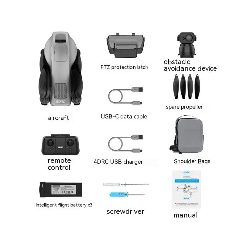 White folding quadcopter drone with 4K camera and obstacle avoidance sensors