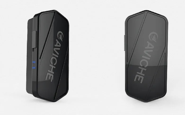 Black wearable air purifier necklace showing compact size and USB port for charging.