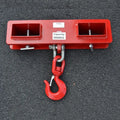 Iron rotatable drum crane locking hook for forklift attachment with safety lock.