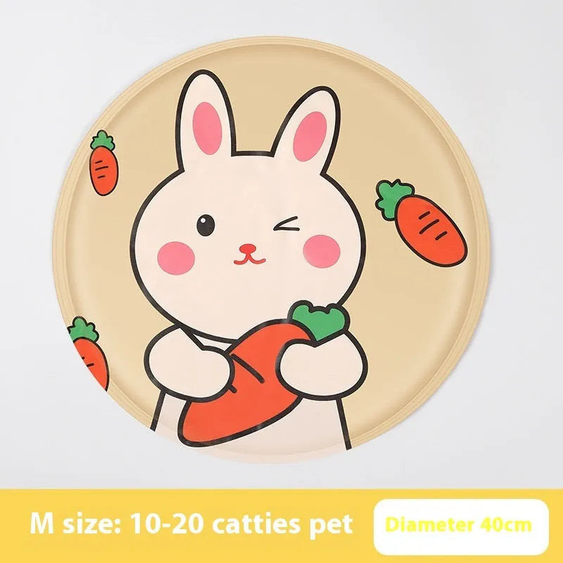 Round pet cooling mat with cartoon design options for dogs in cloth material
