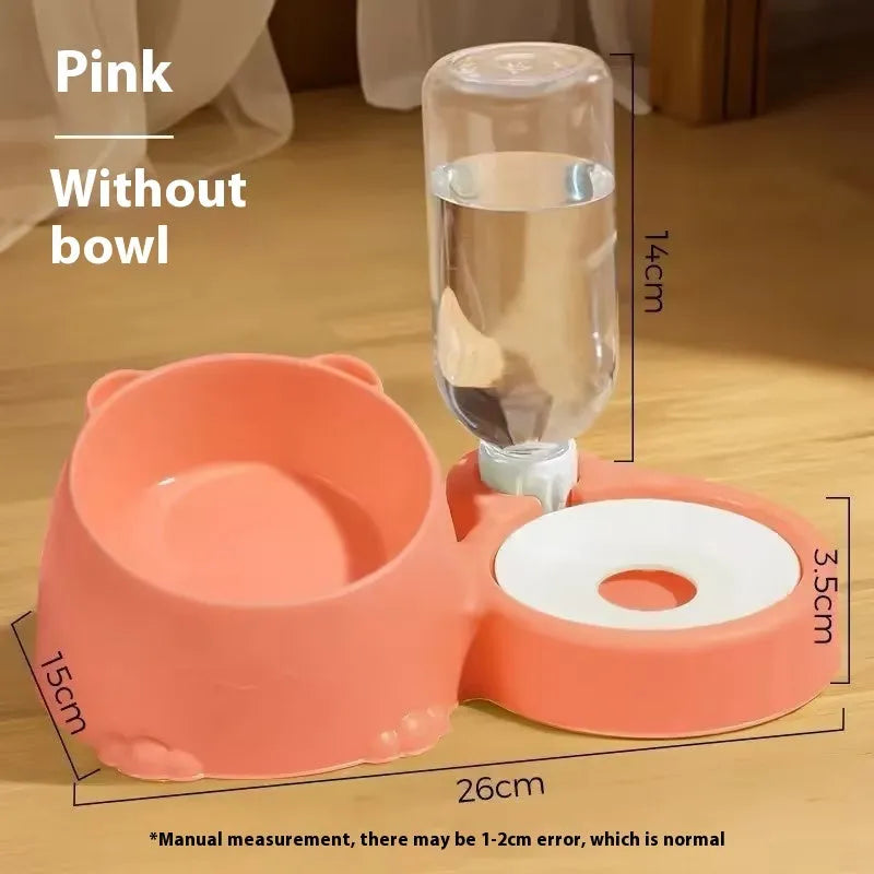 Automatic cat water bowl with stainless steel ceramic double bowls in haze blue plastic housing