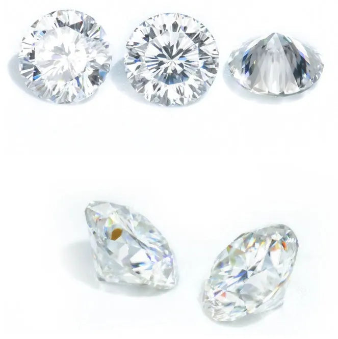 Round moissanite loose gemstone with eight hearts and eight arrows cut on a dark surface