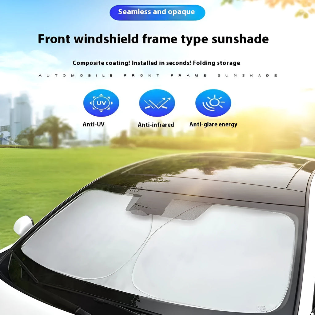 Titanium silver aluminium foil car sunshade unfolded, showing reflective surface.