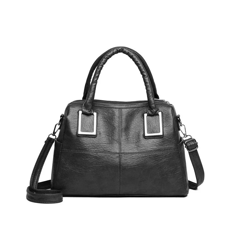 Women's large capacity horizontal square shoulder bag in wear-resistant material, shown in a neutral colour.