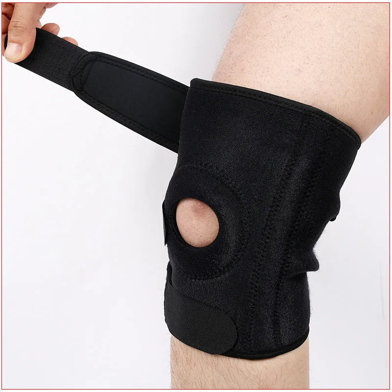 Spring support sports knee pad in nylon mercerised cloth for running, basketball, and cycling, with adjustable spring option