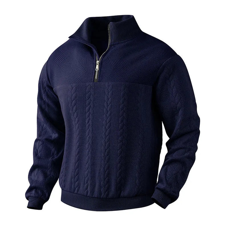 Men's jacquard long-sleeved pullover sweater in loose fit, available in multiple colours and sizes