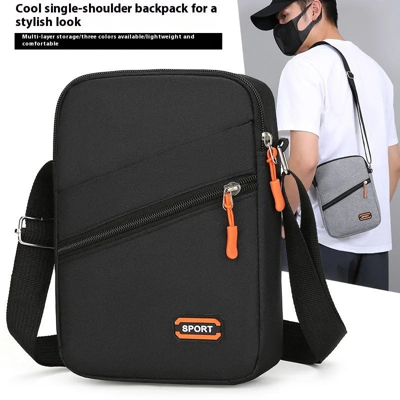 Oxford cloth commuter crossbody bag in silver grey, black or navy blue with contrast colour details