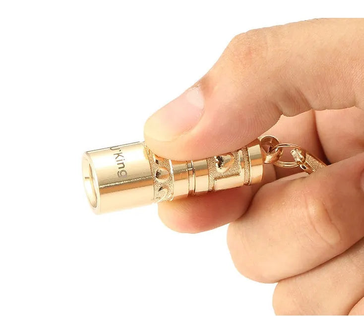 Gold zinc alloy waterproof mini LED flashlight on keyring for outdoor emergencies
