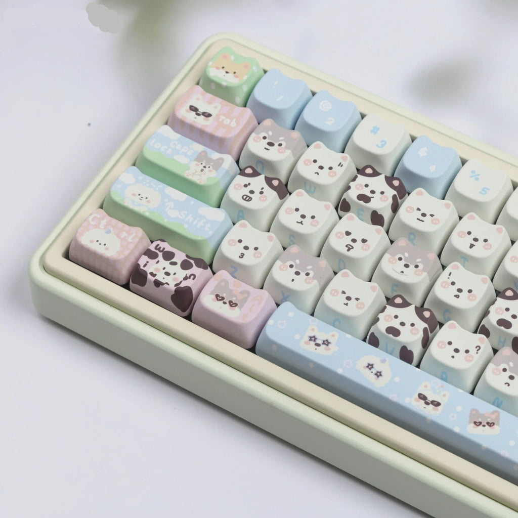 Full set of PBT sublimation keycaps with puppy design for mechanical keyboard replacement