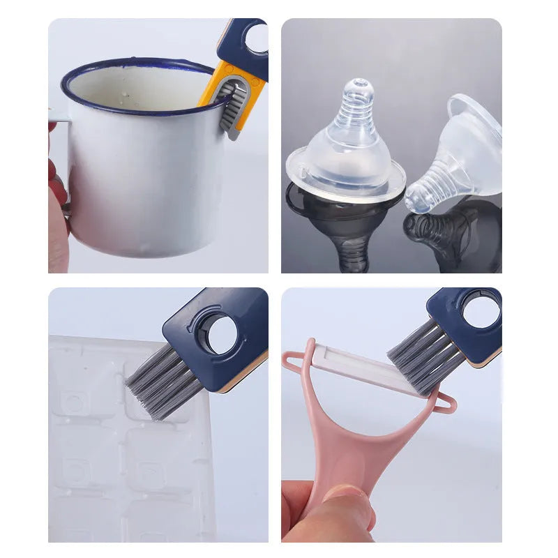4-in-1 bottle gap cleaner brush set with blue silicone U-shaped brush and stranded wire brush for cup cleaning