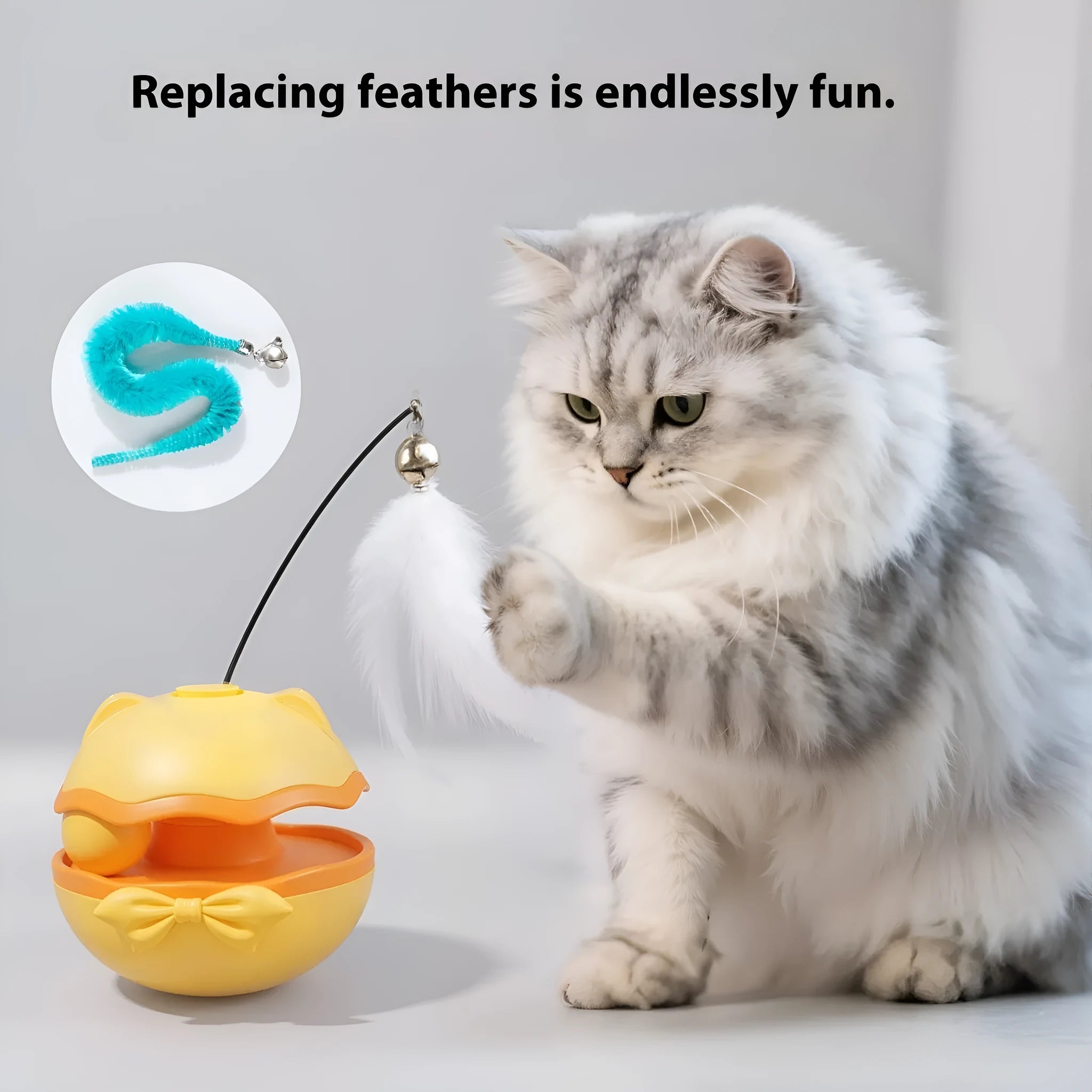 Electric cat toy tumbler teaser stick in soft fog grey colour