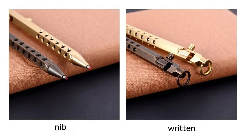 Brass hexagonal roller pen with retro six-angle design and 0.5mm tip