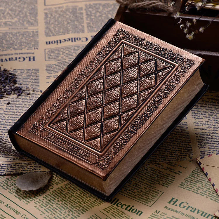 Embossed faux leather A5 notepad with thick 3D cover in bronze or black gold colour