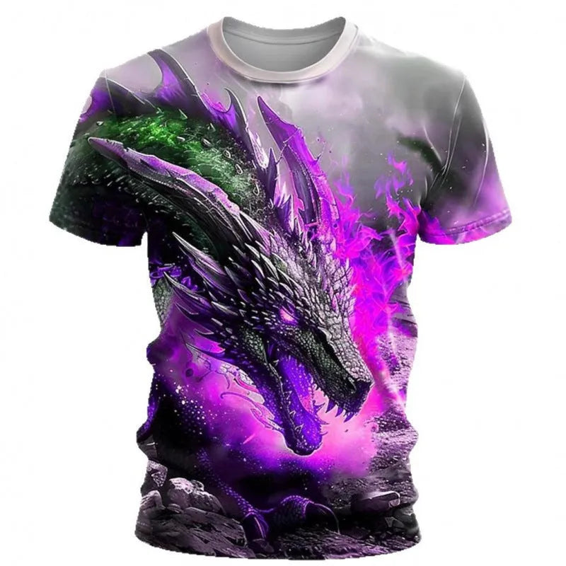 Men's short-sleeve T-shirt with a large 3D wind dragon graphic print on the front.