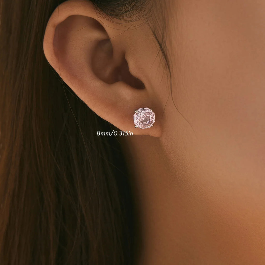S925 sterling silver rose stud earrings with butterfly backs in pink finish