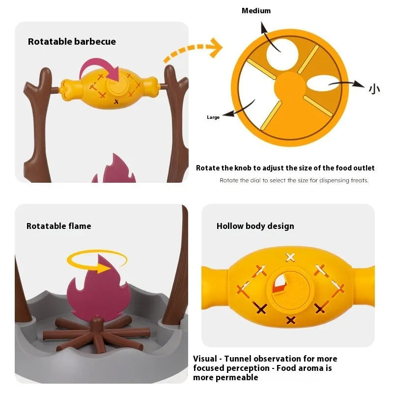 Barbecue-style tumbling cat toy and treat feeder, showing dimensions of 30x30x29cm.