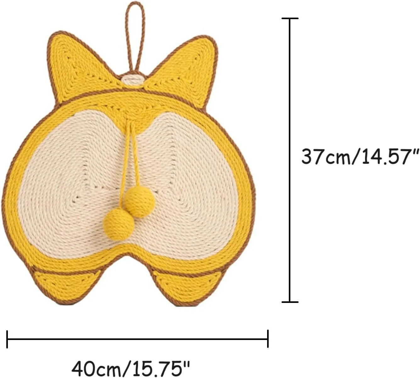 Yellow corgi butt design cat scratching pad made from natural sisal with anti-slip base