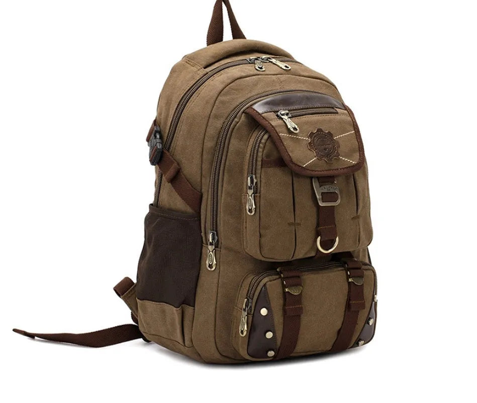Canvas large 20-35L computer backpack with air cushion straps, black colour, square vertical section