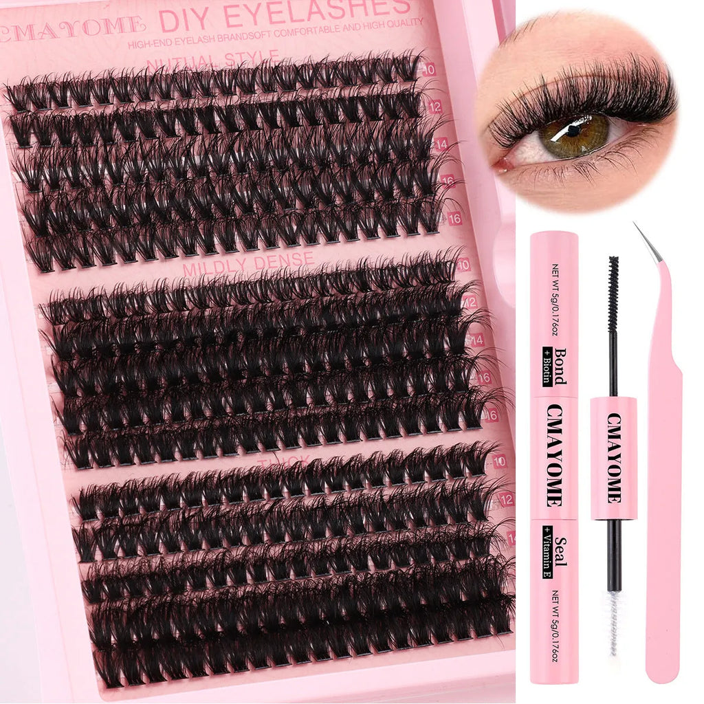 DIY false eyelashes extension suit with segment single cluster design and professional tweezers