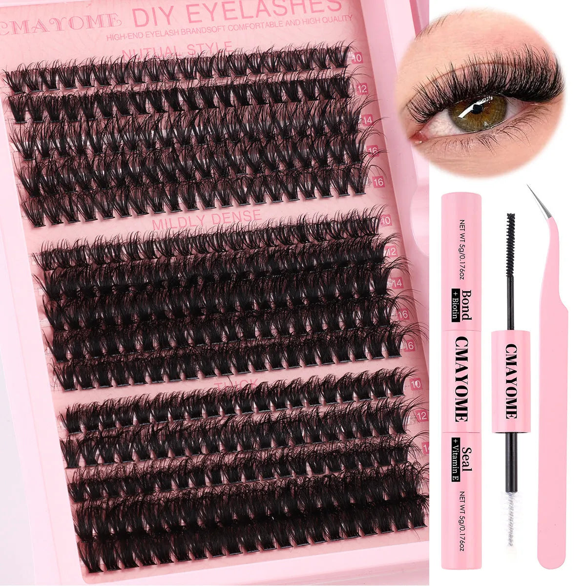 DIY false eyelashes extension suit with segment single cluster design and professional tweezers