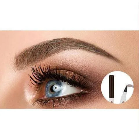 Music Flower waterproof natural eyebrow pen with four-claw fork tip, available in Chestnut, Brown, and Dark Grey