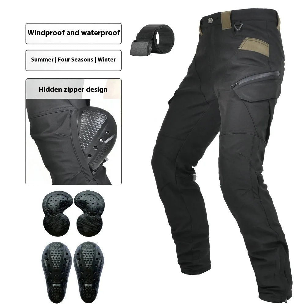 Motorcycle cycling pants with waterproof windproof features in polyester blend fabric