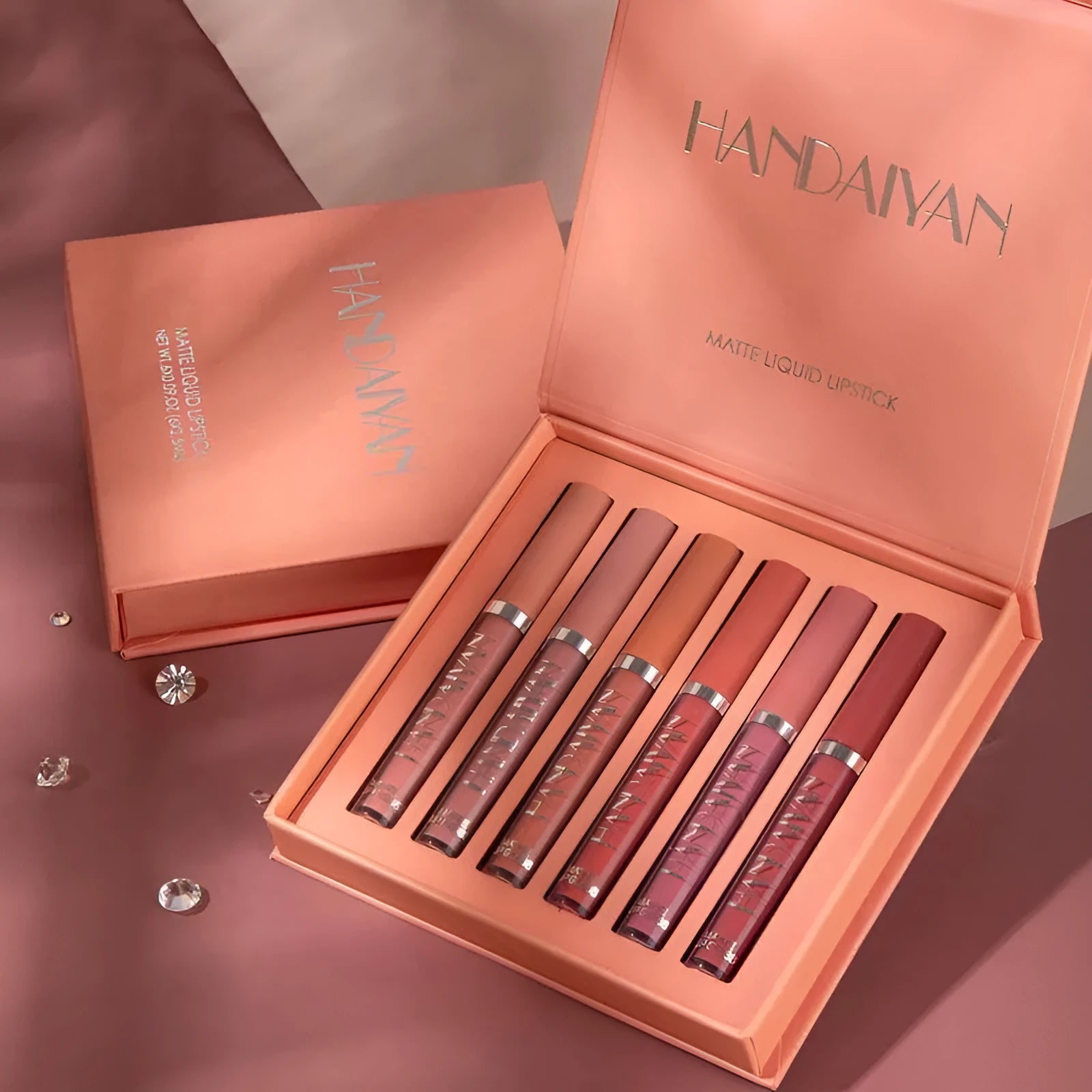 HANDAIYAN matte liquid lipstick set gift box with 6 non-sticky full coverage shades