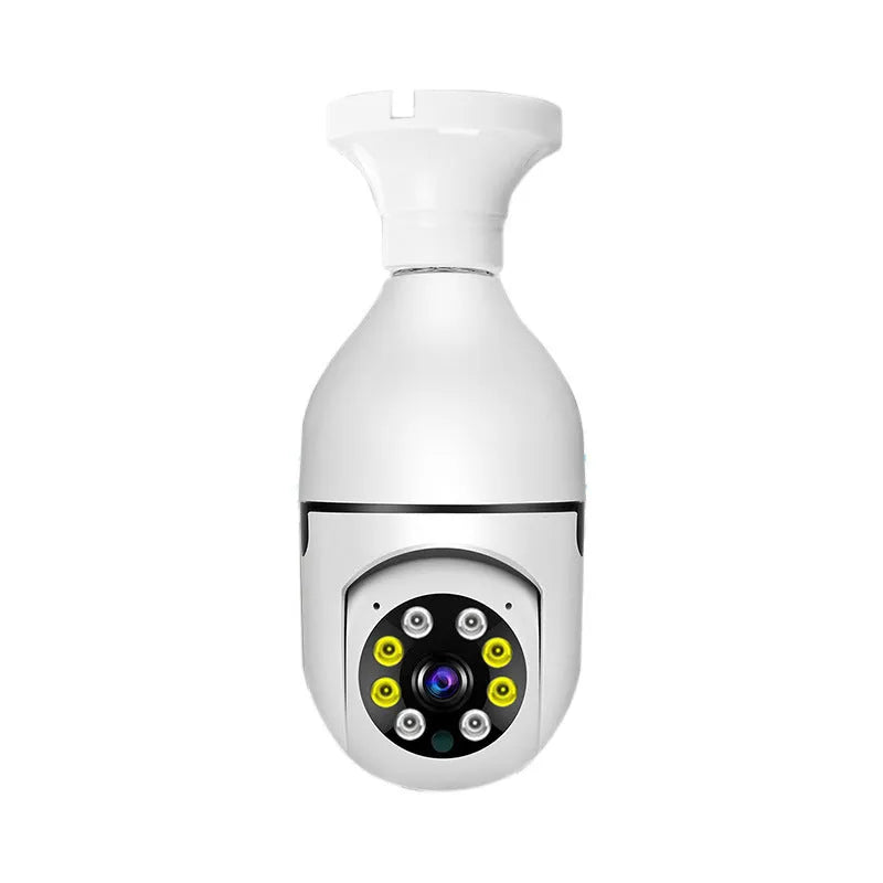 Wireless bulb security camera with plastic and metal housing measuring 5cm by 12cm