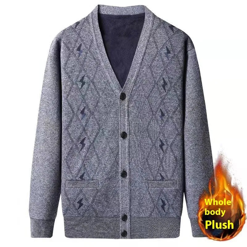 Men's plus size batwing sleeve cardigan with velvet lining in dark gray