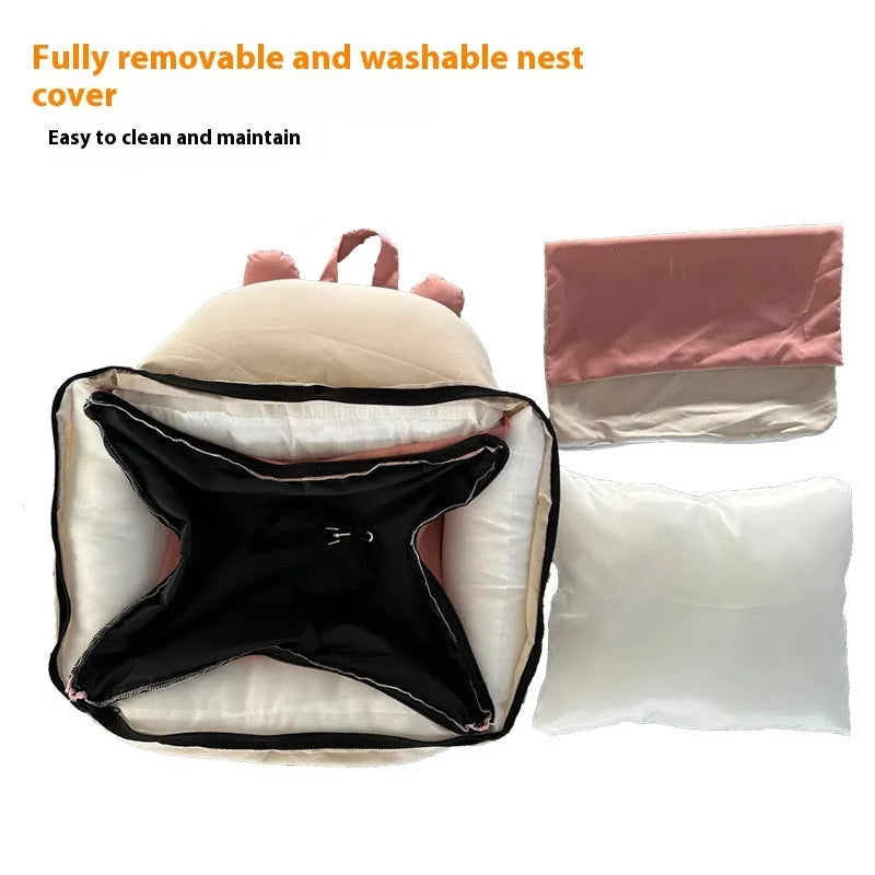 Removable washable grey beige car kennel for dogs on a car seat