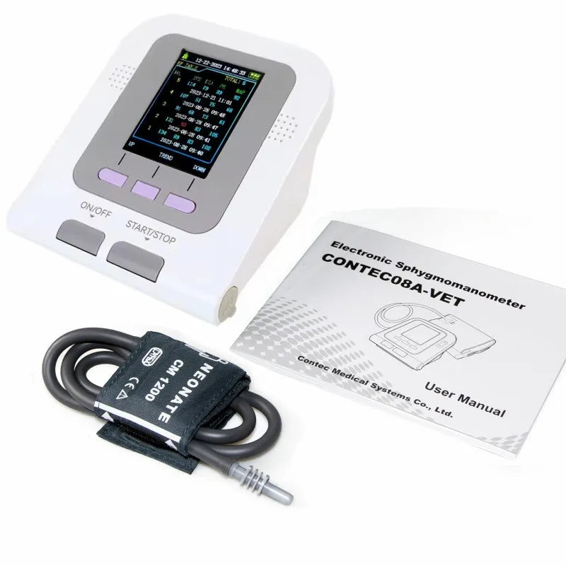 CONTEC08AVET veterinary digital blood pressure monitor with colour screen and animal cuff.