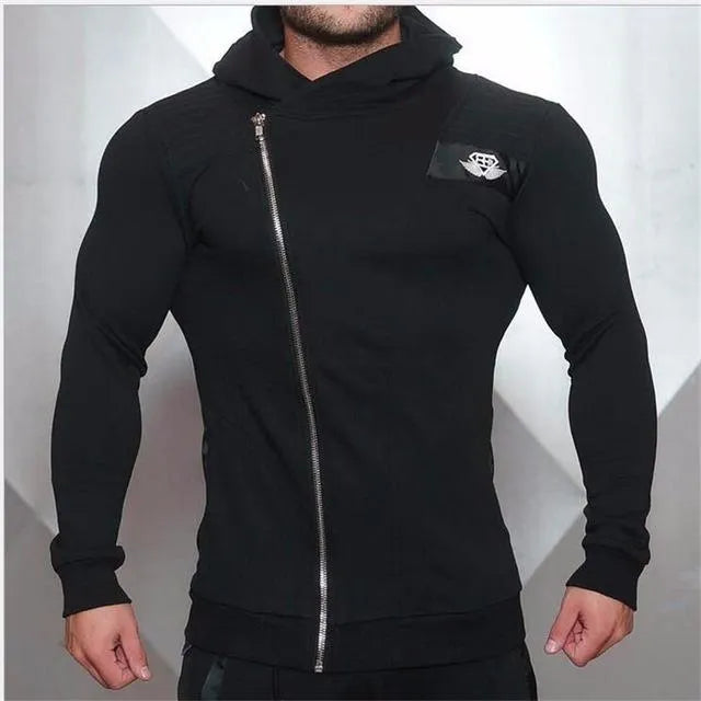 New Gyms slim fit hoodie for men, 95% cotton pullover in black, sizes M to XXL