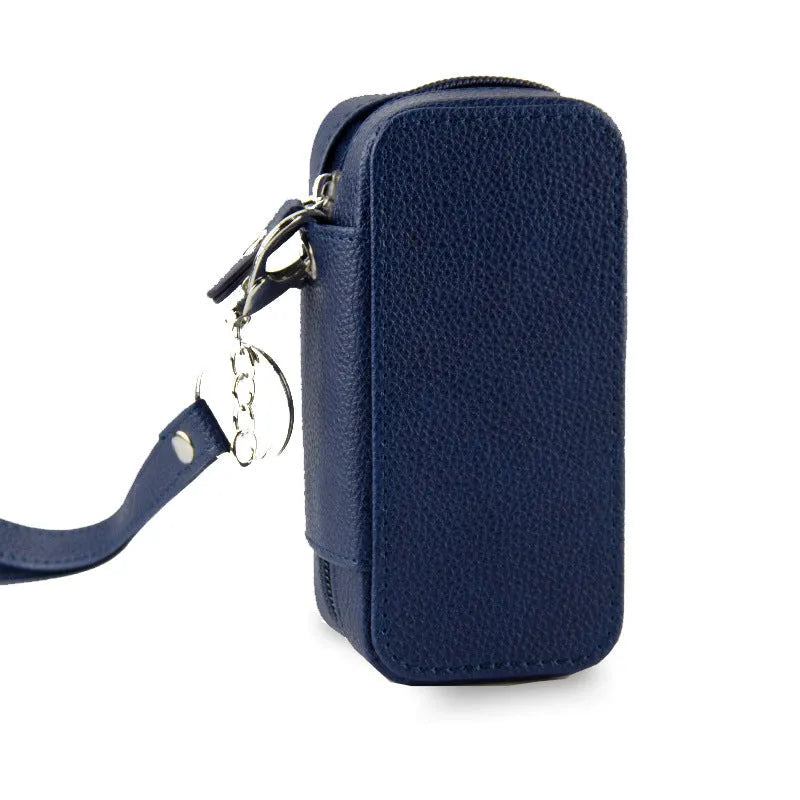 General-purpose lychee pattern leather storage bag, 13cm x 6.5cm x 5.3cm, in black with textured cover