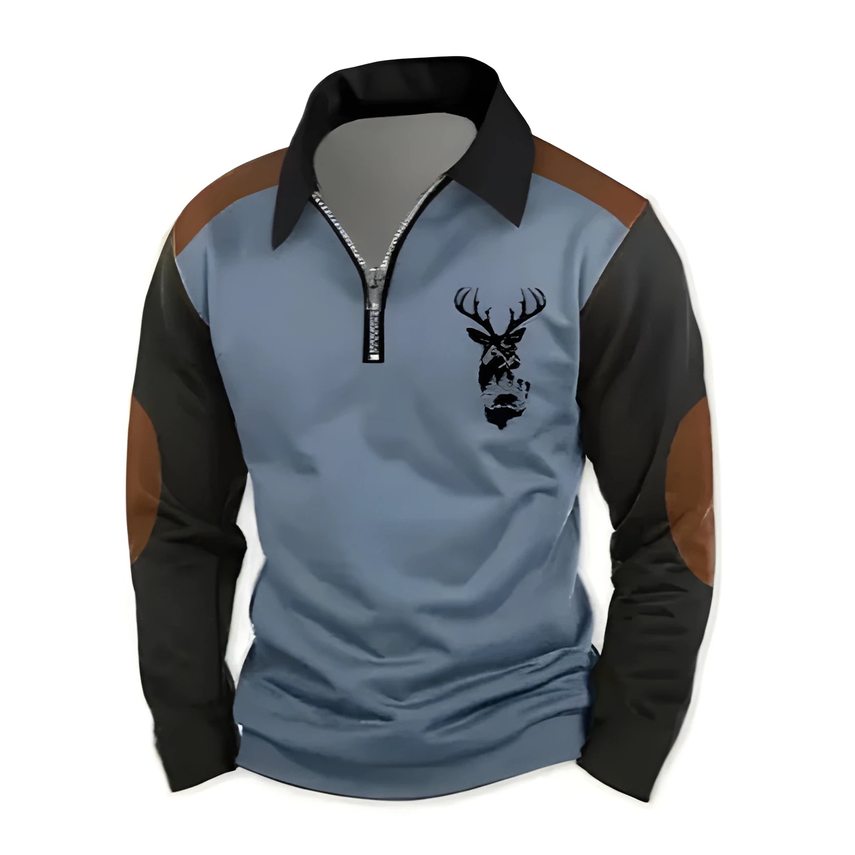 3D printed men's long sleeve polo shirt with colour block splicing and zipper decoration, loose fit, polyester blend, available in multiple colours