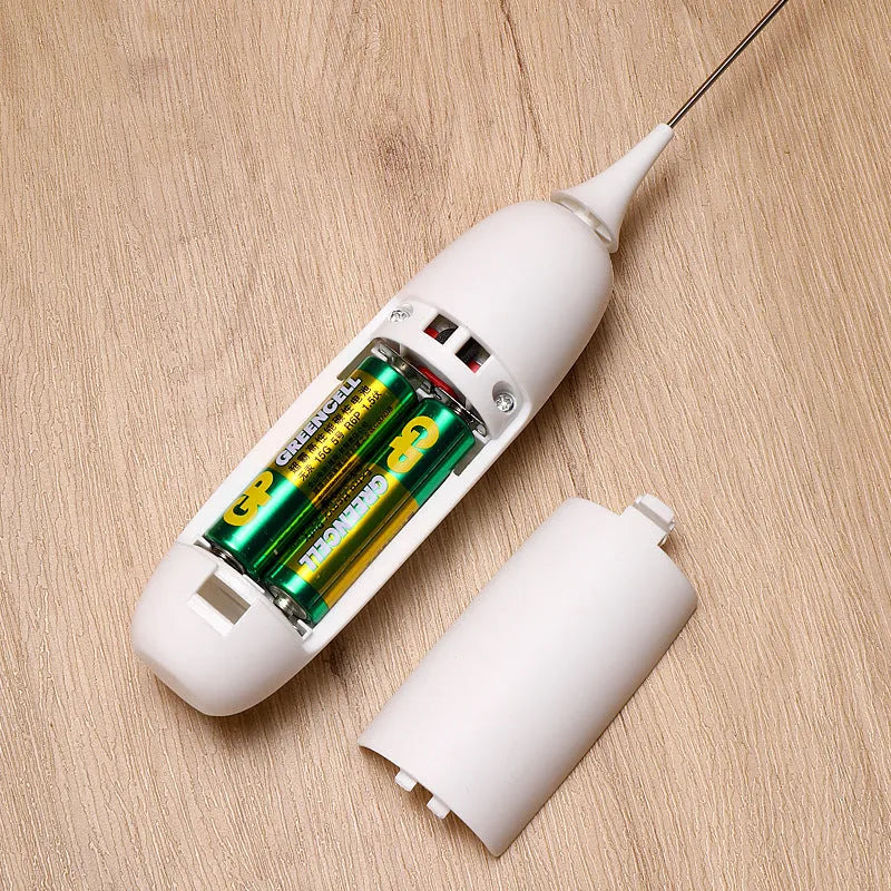 Black and white handheld electric milk frother blender with modern design