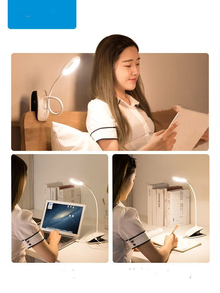 Green USB rechargeable touch table lamp with LED light on a wooden desk.