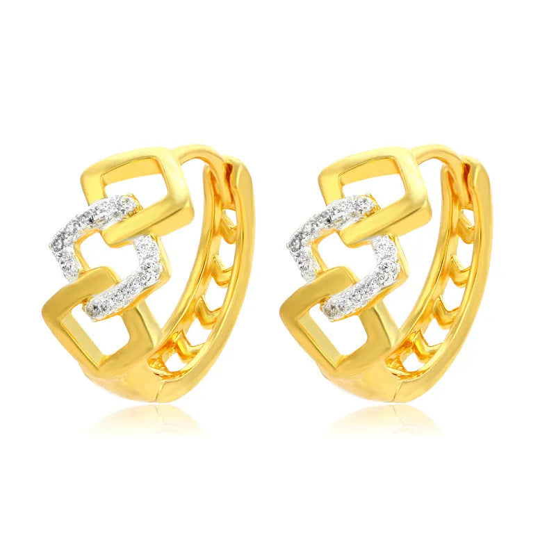Gold geometric hollow-out earrings with alloy construction and colour separation clip