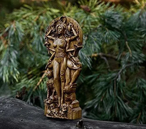 Synthetic resin Greek goddess statue for garden or altar, 22cm high in one of three colour options.