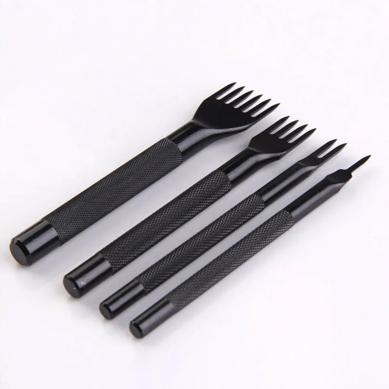 Black leather punch tool with diamond teeth, 3mm pitch, in PP bag pack, four tooth options