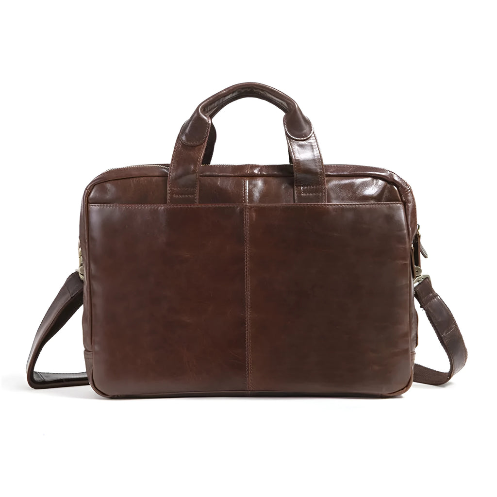Brown cowhide leather business briefcase with 18-inch laptop compartment