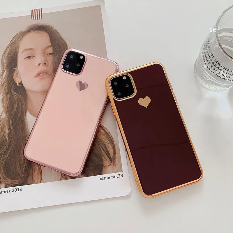 Blue TPU luxury plating love back cover case on an iPhone.