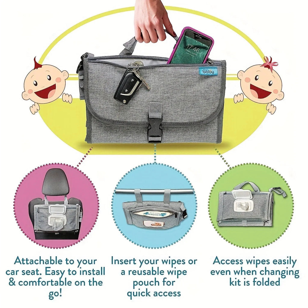 Portable waterproof baby change pilch in solid blue colour with Oxford fabric and PEVA lining