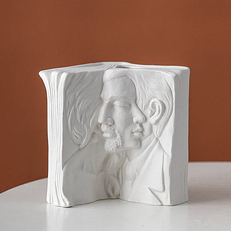 Glazed ceramic book stand in a modern style, shown in one of four colour options for desktop decoration.