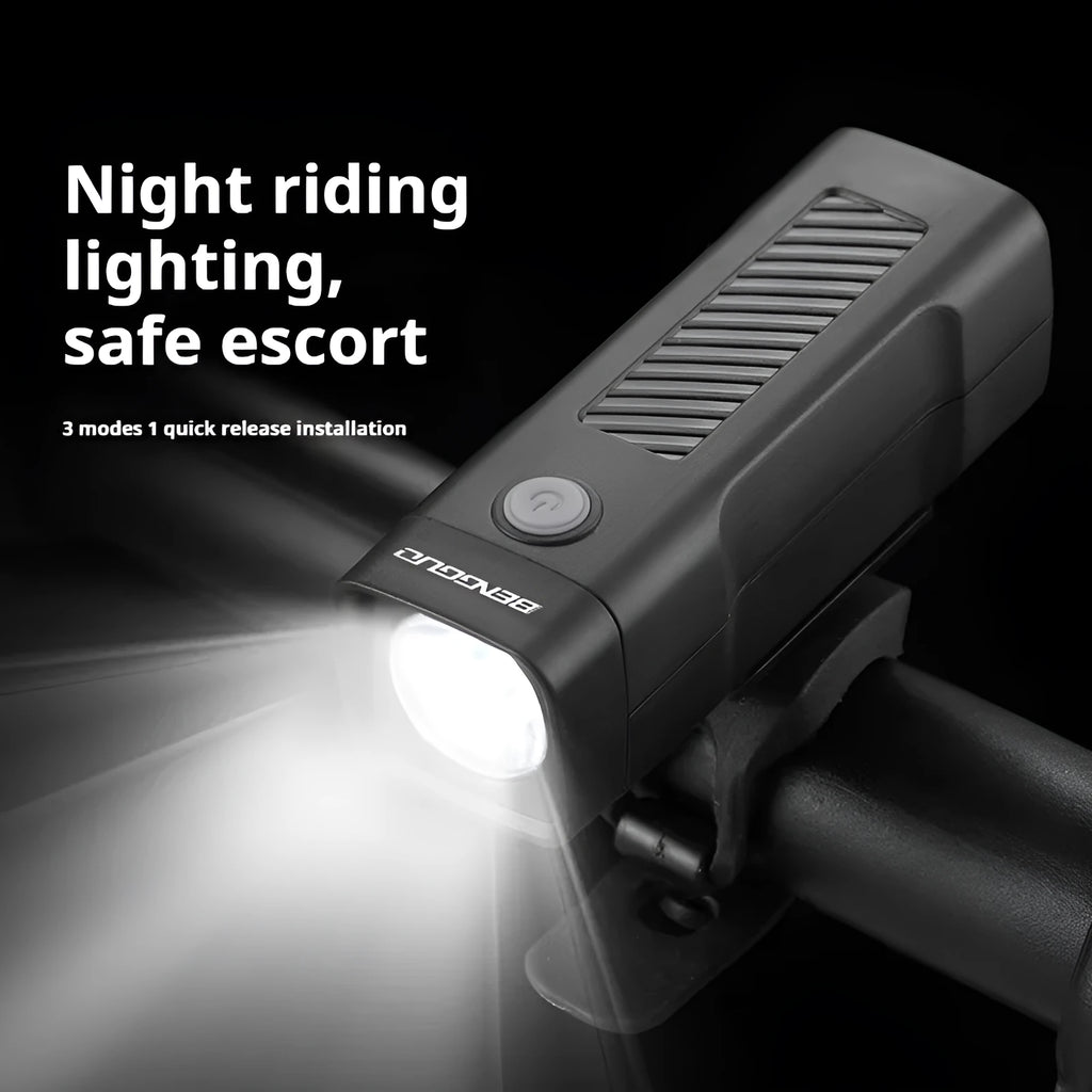Bicycle headlight with LED and quick release strap bracket for handlebar mounting