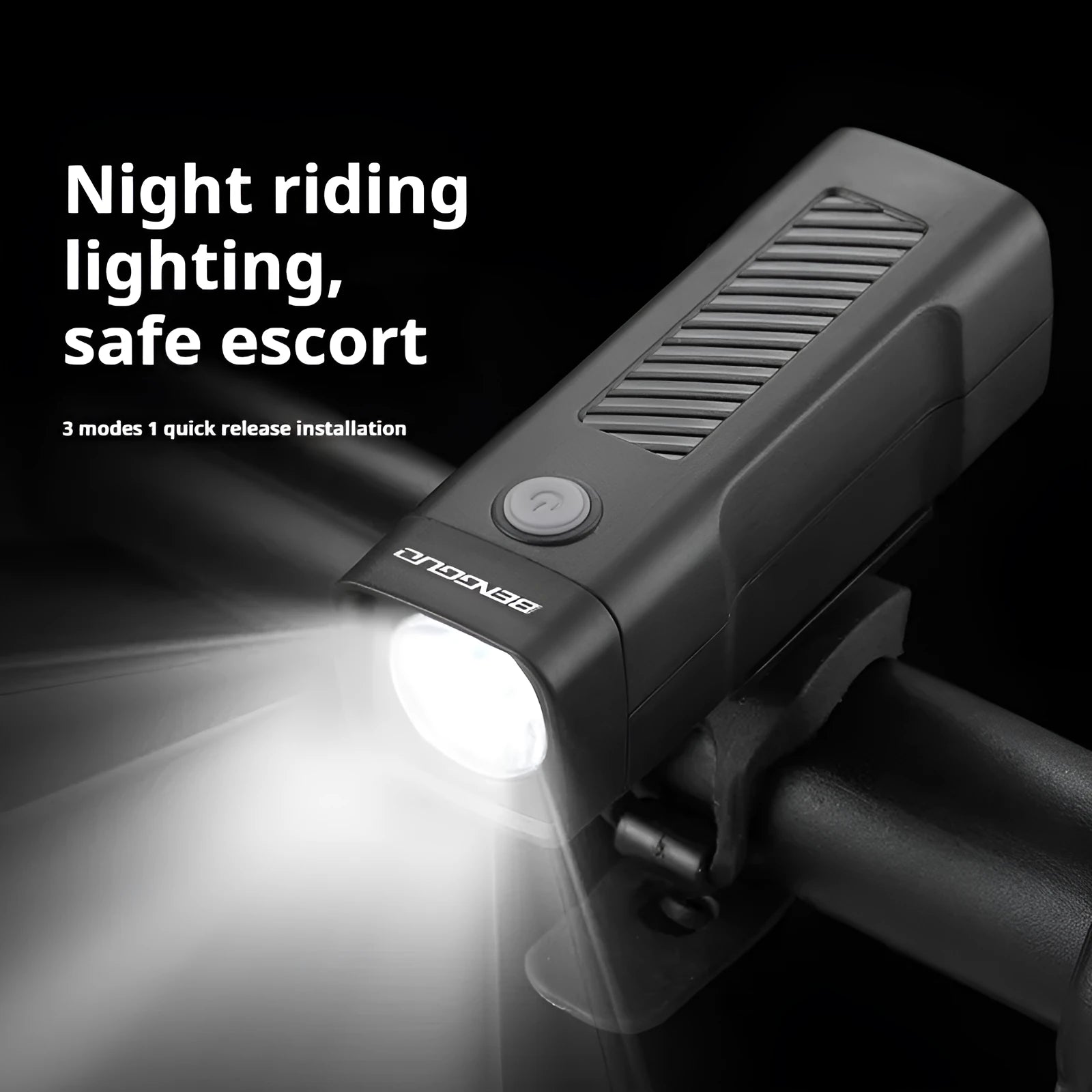 Bicycle headlight with LED and quick release strap bracket for handlebar mounting