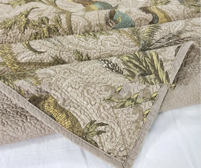 Blue American floral cotton bedspread quilt set with botanical pattern measuring 230x250 cm