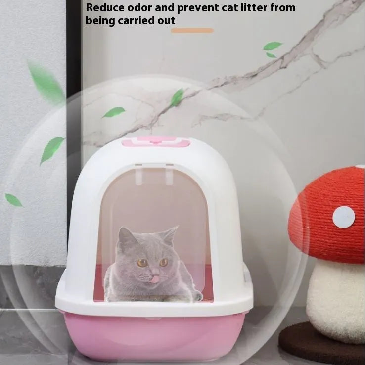 Fully enclosed PP cat litter box with drawer and deodorant, 49x36x41cm, pink finish